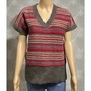 Berretti multicolor short sleeve v-neck sweater striped pattern wool blend sz M